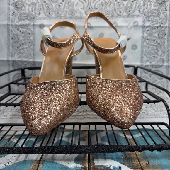 New J. Crew Factory glittery pointy toe heels Champagne Chucky glitter Womans 9 - Picture 4 of 11